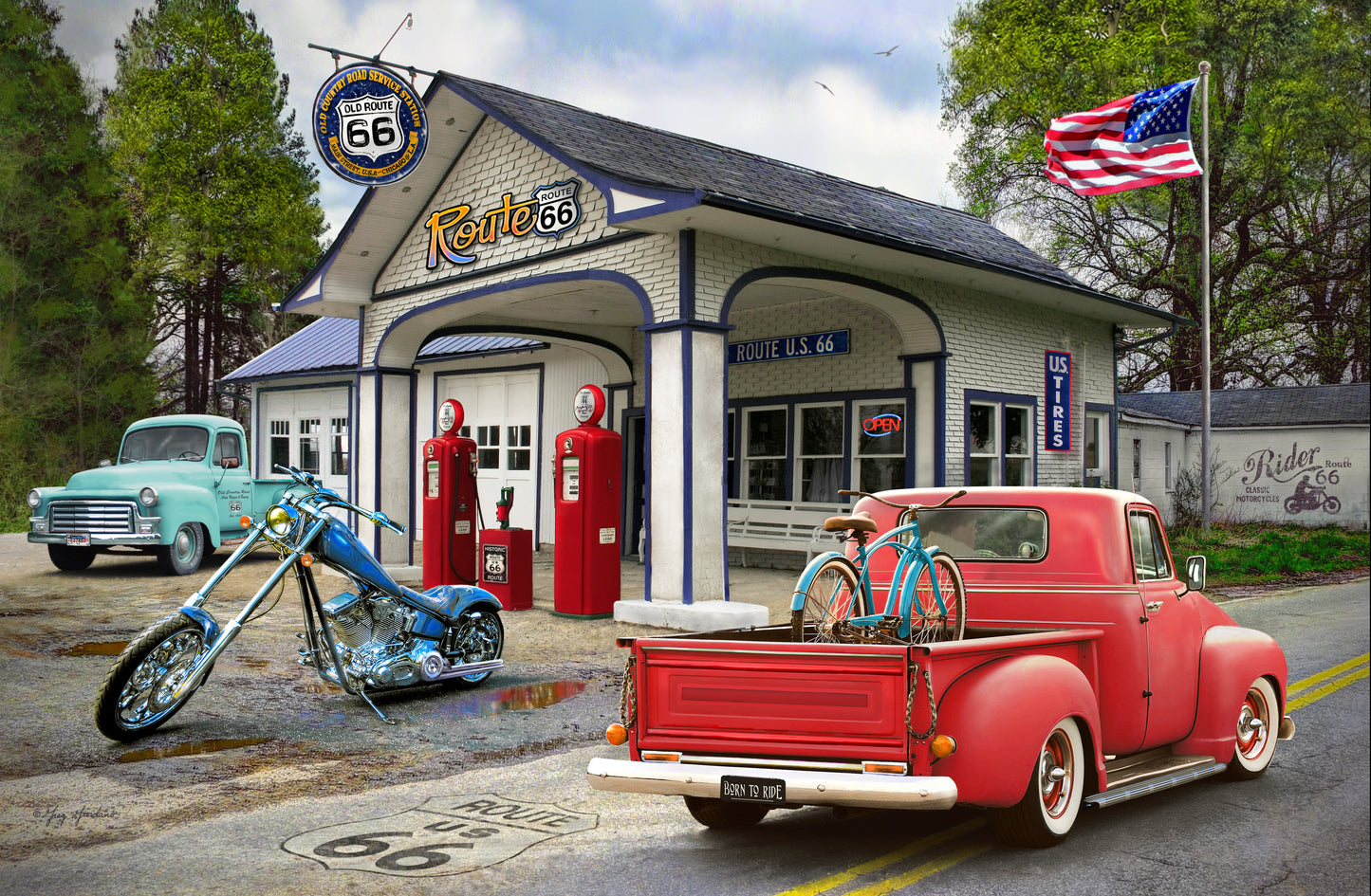 SKU : 20388 - Gas Station Cars - 3D Postcard